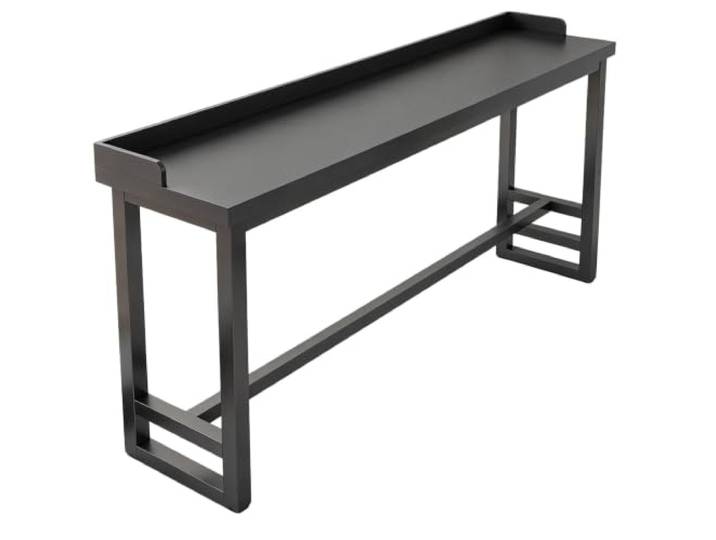Bartisch aus massivem Holz,lange,schmale,hohe Tischplatte,rechteckig Tischplatte aus massivem Holz,Metallrahmen,Fußstütze aus Metall,mit Zaun,platzsparend(Black,200cm)