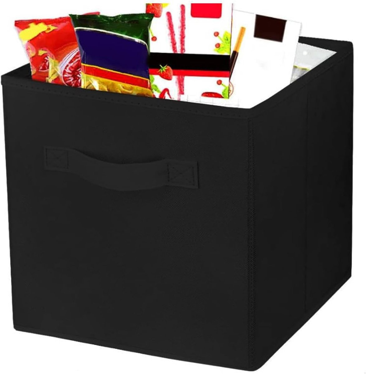 Thijox Opbergdoos van Stof - Zwarte Opvouwbare Opbergkubus met Handvat - B/D/H: 28 x 28 x 28 cm