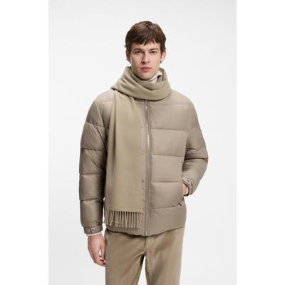 Wollschal BOSS "Naster 35*180", Herren, beige (open braun 248), Strick, Wolle, unifarben, Modetücher, mit gedrehten Fransen, aus Wolle, Lederlabel, Premium Quality