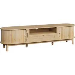 TV-SCHRANK 165 cm Natur MDF mit Rattan-Schublade, Schiebetüren & Stauraum