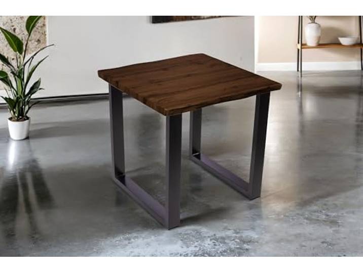 SAM Esstisch Josy 80x80 cm Holz Nussbaum-Optik U-Gestell schwarz 40 mm Tischplatte mit Baumkante, Metallgestell, Tisch für Esszimmer & Küche