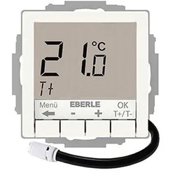 Eberle 527816455504 UP-Thermostat zur Regelung elektrischer Temperiersysteme, RAL9010 glänzend 55x55, AC 230V, 1Schliesser 16 A, Hinterleuchtung