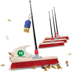 4X Straßenbesen 60 cm I mit Stiel I Elaston rot I Teleskopstiel I Besen für draußen I Industriebesen Gartenbesen Schneebesen Allzweckbesen