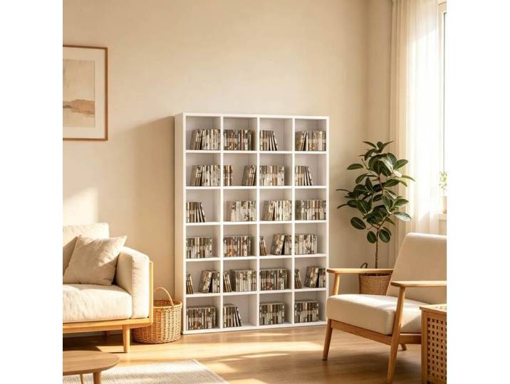 SENVIRO Étagère CD DVD blanche 89 x 20 x 130 5 cm panneaux de particules