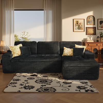 OVIOS Non Assembly Wide Ribbed Chaise Lounge Sofa
