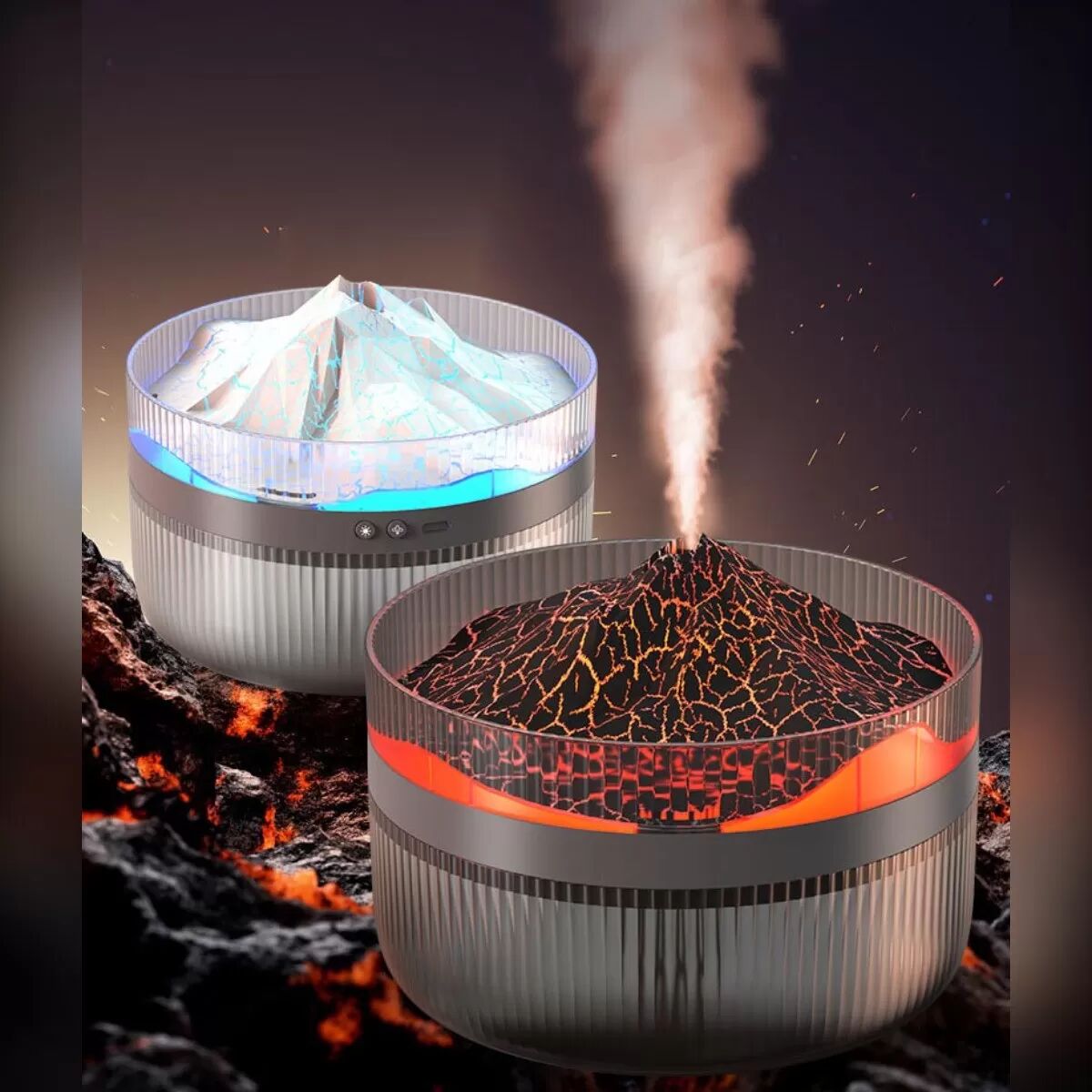 INF Vulkan Aroma-Luftbefeuchter – Nano-Nebel, Top-Fill Großer Wassertank, Duale Sprühmodi & Lava-Nachtlicht Weiß