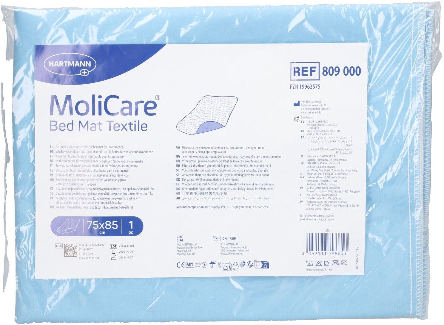 Hartmann Molicare Bed Mat Textile 75x85 cm ohne Flügel 1 St Einlagen