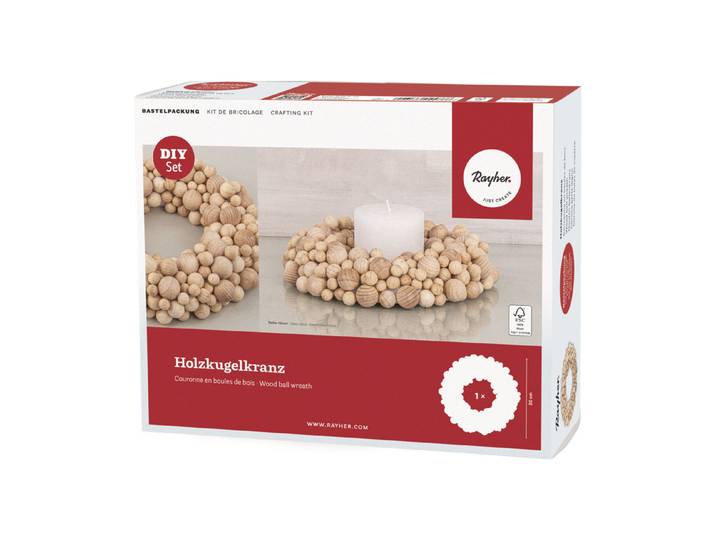BP Holzkugelkranz, FSC 100%, 20cm ø, 330 Kugeln+1 Styropor Ring 17cm, 1Stück