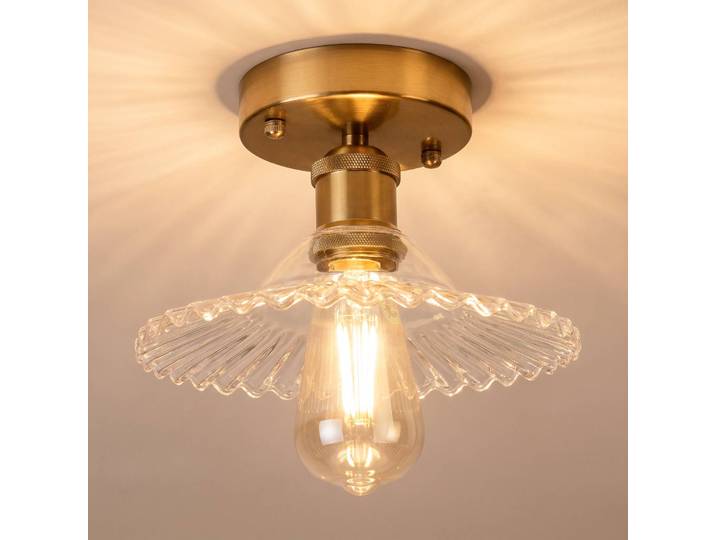 Deckenlampe Trish Lamkur, dimmbar, messing / gold, für Wohn- / Esszimmer, Glas, Deckenlampe
