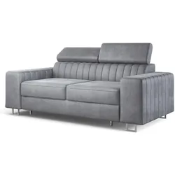 BETTSOFA SOLAN Hellgrau Velours-Stoff mit Schlaffunktion
