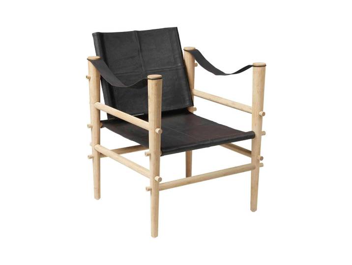 Mid.you Sessel, Schwarz, Holz, Leder, Echtleder, Bambus, vollmassiv, 59x79x61 cm, Wohnzimmer, Sessel, Sessel
