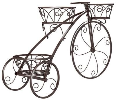 Costway Tricycle Plant Stand Flower Pot Cart Holder with 3 Hollowed Baskets-Bronze