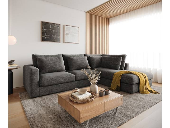 Ecksofa Isla 330x225 cm Chenille Anthrazit Ottomane rechts, Ecksofas