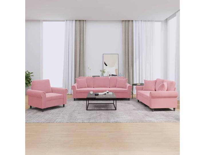 vidaXL Ensemble de canapés 3 pièces avec coussins Rose velours