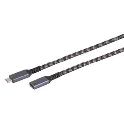 USB-C Verlängerungskabel, Gen 3.2, Textil, 10Gbps, 4K 60Hz, PD 100W - Länge: 0,5m - Ausrichtung: gerade