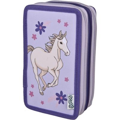 Federmäppchen SCOOLI "Tripledecker", Kinder, lila (magic horse), Polyester, Schreibgeräteetuis Federmäppchen