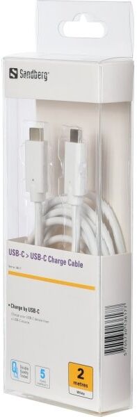 Sandberg Usb-C Ladekabel, 60w, Hvid (2m)