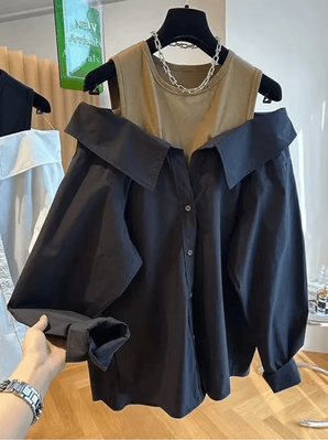 Inspire Essentials LuxeEase Off Shoulder Long Sleeve Blouse For Women s black