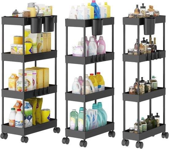 WAN Keukentrolley op Wieltjes - Extra Smal, Mobiele Organizer met 4 Niveaus