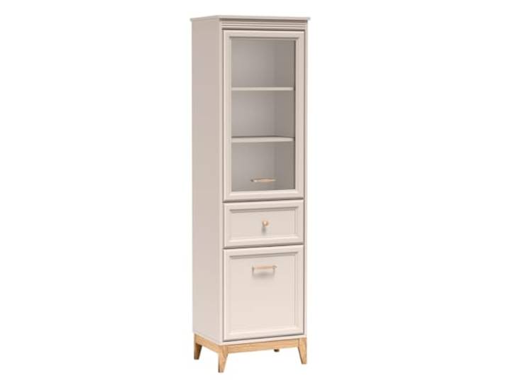 Komodee Vitrine Lunenburg - Kaschmir - Metallgriffe - Holzbeine - Schublade - 55 x 193 x 41 cm