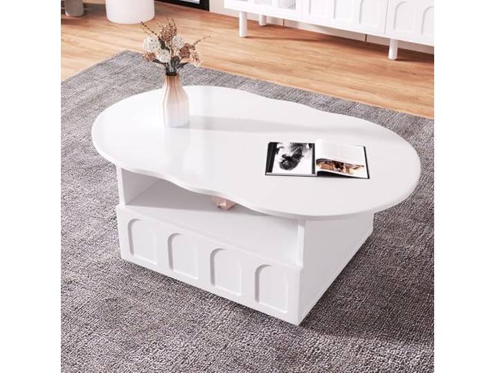 FurnitureR Couchtisch, wolkenförmiger Couchtisch mit Schubladen und Ablagefächern