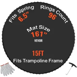 VEVOR Ersatz-Trampolinmatte Sprungmatte passend für 457 cm Rahmen, universelle Sprungmatte  verstärkte UV-beständige Matte mit Federwerkzeug und langlebigen V-Ringen, passend für 16,5 cm Federlänge