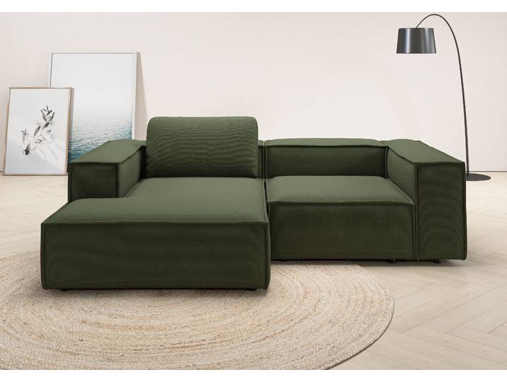 Ecksofa HOME AFFAIRE Watertown, kompakte L-Form, Japandi Design, 246 cm Breite , grün (oliv), B:246cm H:68cm T:171cm, 100% Polyester, Sofas, Ecksofa, modernes Ecksofa mit Flachgewebe PICASSO, platzsparend & bequem