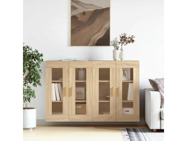 Jkghdrt Wall Cabinets 2 Pack Sonoma Oak Engineered Wood with Glass Doors Wall-mounted storage, glass door display, versatile sideboard topper, moisture- engineered wood