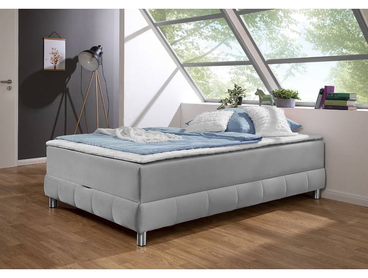 Boxspringbett, 146x206 cm, Samtstoff, Silber, Bettkasten & Topper, Modern, Inosign