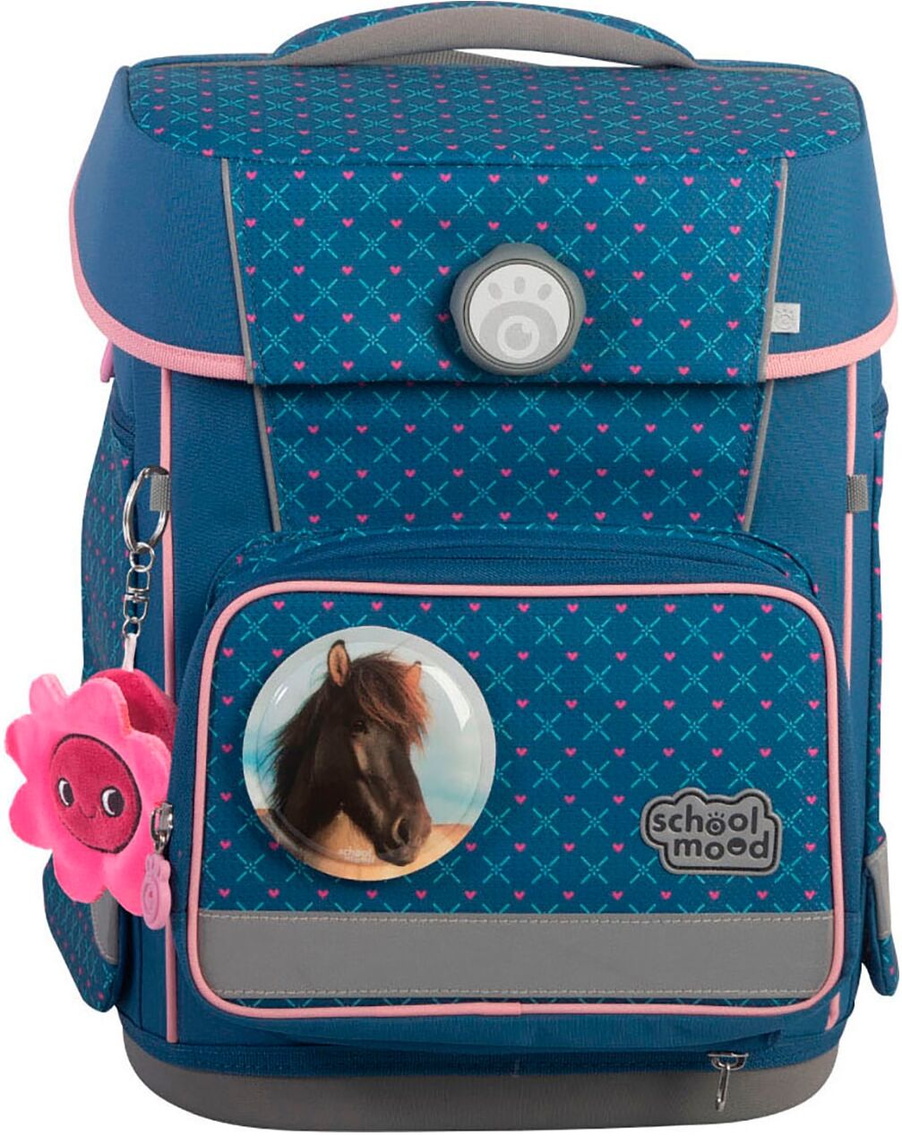 Schulranzen SCHOOL-MOOD "Champion Maxx Pro", Kinder, Gr. B/H/T: 30cm x 40cm x 23cm, blau (mila (pferd) mit moodie naomi neugier), Polyester, Rucksäcke Schulranzen mila (pferd) mit moodie naomi neugier B/H/T: 30cm x 40cm x 23cm