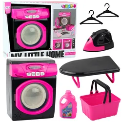 Haushaltsgeräte Set Interaktive Waschmaschine Lichter Sounds Zubehör Rosa Schwarz