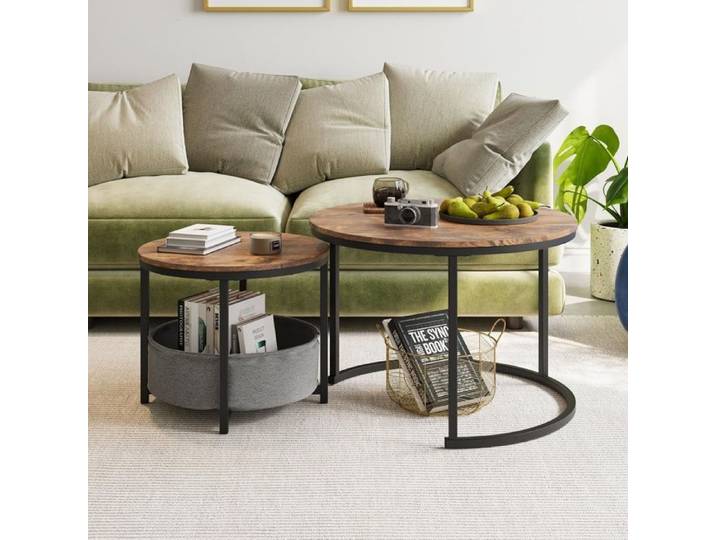 Piaenon -Table basse rond 70×70×48 cm table basse gigogne style industriel gigogne sac rangement salon - marron