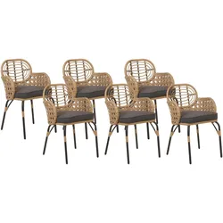 GARTENSTUHL 6er-Set PE Rattan Auflage graphitgrau Pratello