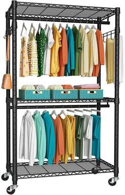No "3 Tiers Heavy-Duty Rolling Garment Rack - 15.7""D x 35.4""W x 78.7""H"