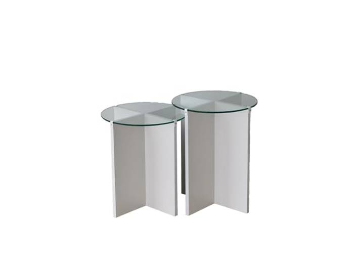Hanah Home Modernes Satztisch-Set (2-teilig), Weiß, 40 cm Durchmesser 100% gehärtetes Glas & melaminbeschichtete Spanplatte Stilvoll & funktional für die Wohneinrichtung