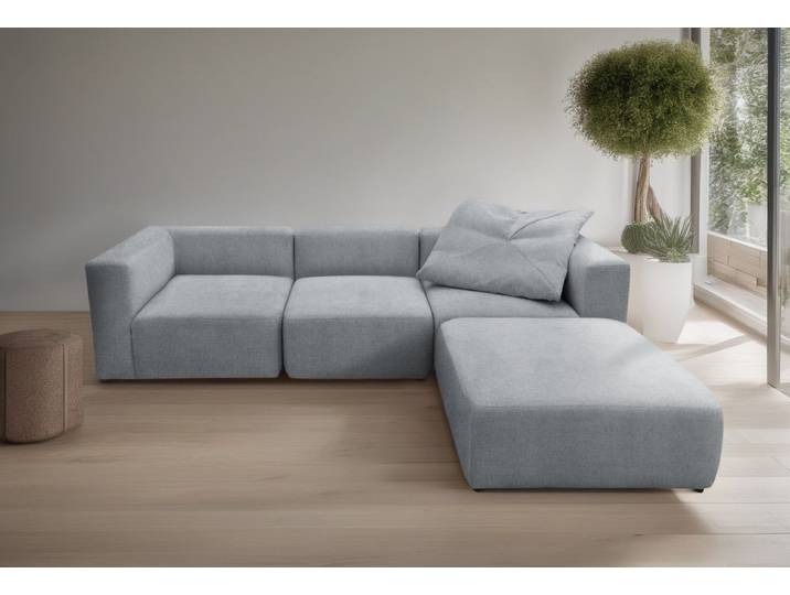 3-Sitzer HOME AFFAIRE Utvik kann individuell zusammengestellt werden , grau, B:301cm H:69cm T:108cm, 95% Polyester, 5% Nylon, Sofas, 3-Sitzer, Modulsofa, bestehend aus 2 Eck-, 1 Mittelelement und 1 Hocker