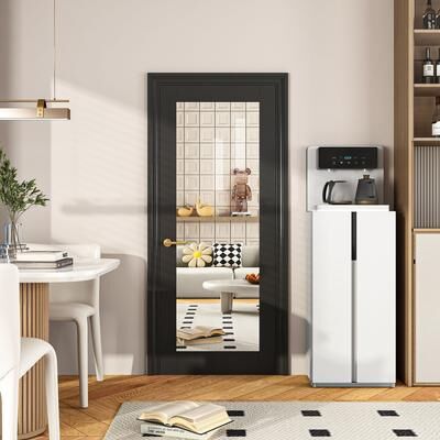 Lirago French Slab Door 1-Lite Mirror Solid Wood Slab Interior Doors Pre-Assembled for Pantry Laundry Closet Bathroom Primed Panel Door