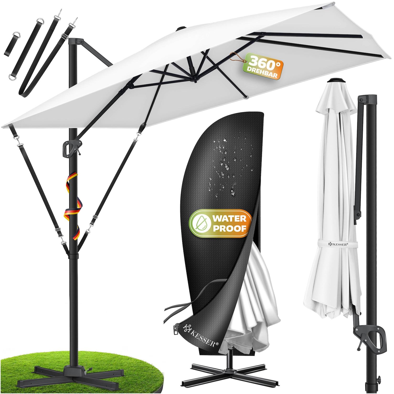 KESSER® Sonnenschirm Ampelschirm SUN XL 300 x 300 cm Inkl. Abdeckung +Windsicherung Drehbar Neigbar Kippbar Marktschirm Groß 360° Rotation, Gartenschirm mit Kurbel Sonnenschutz UV50+