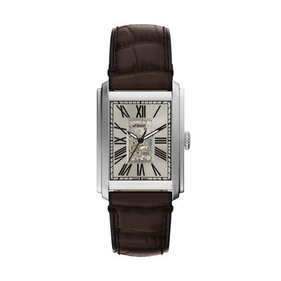 Automatikuhr FOSSIL "Carraway", braun (braun, silberfarben), Armbanduhren, Herren, Automatikuhr, Armbanduhr, Herrenuhr, Mechanische Uhr, Lederarmband, analog