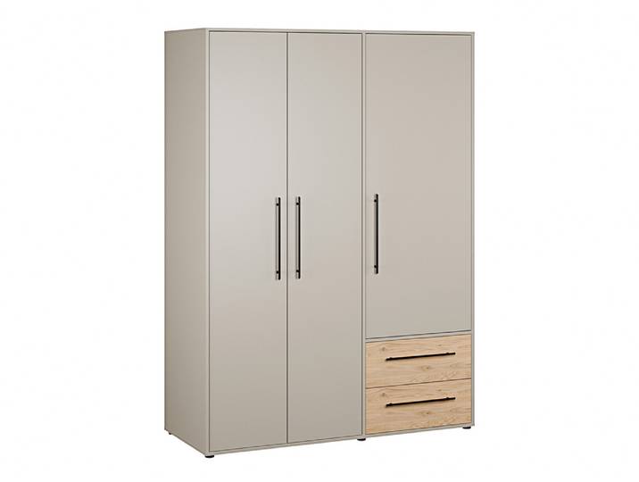 Armoire 3 portes 2 tiroirs Mokkaris Taupe/chene Artisan - Basika