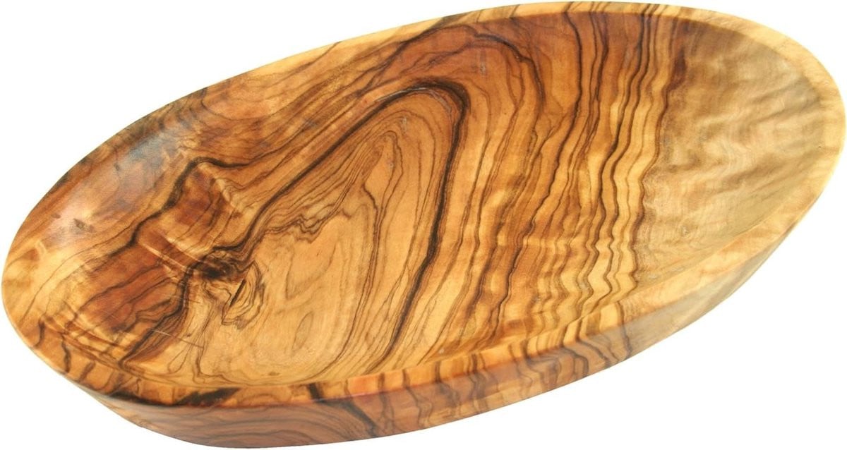 Ovale schaal van natuurlijk onbehandeld olijfhout, 18 cm, houtkleur