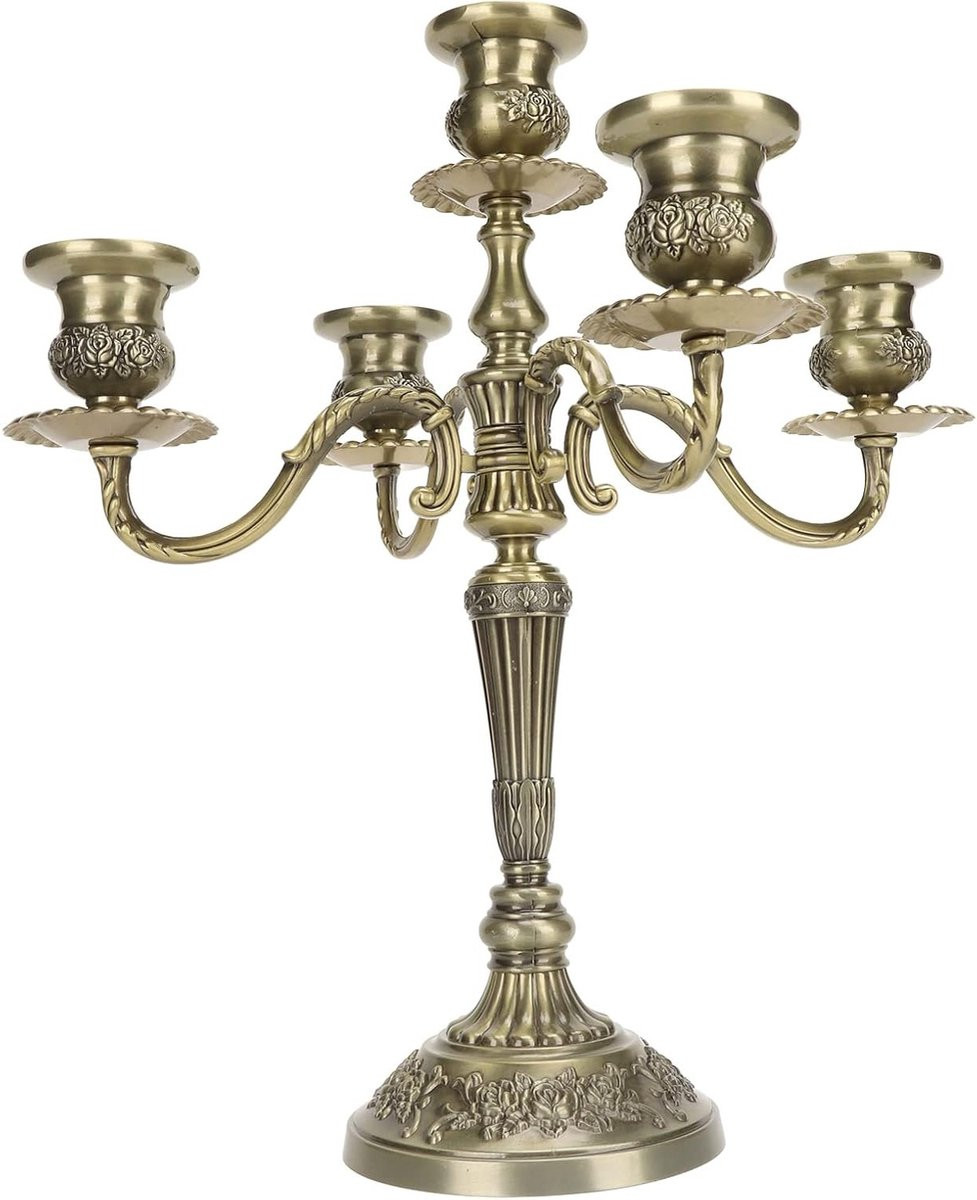 Elegante vijfarmige kandelaar voor pillarcandles van gepolijst zinklegering