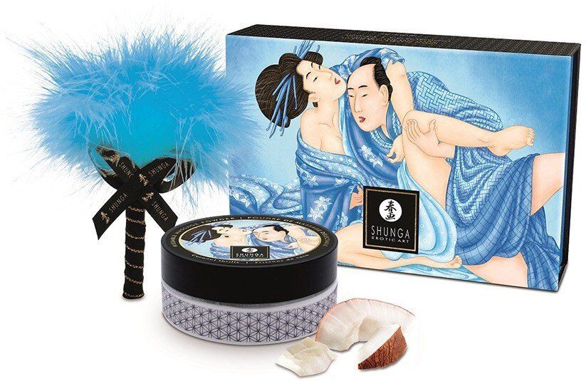 Shunga Mini Coffret poudre corporelle noix de coco et plumeau assorti