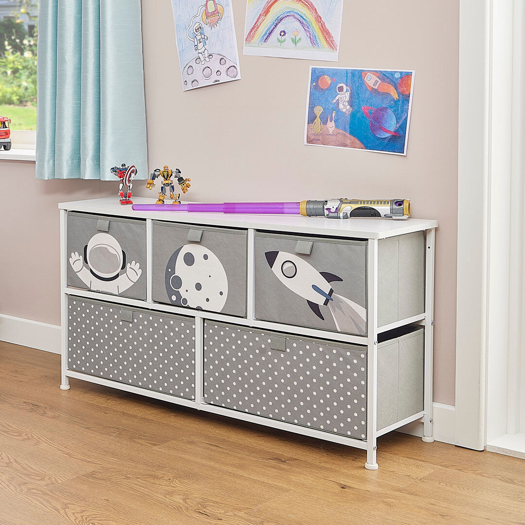 Liberty House Toys Kids Space 5 Drawer Storage Chest Gray 55cm H X 100cm W X 30cm D