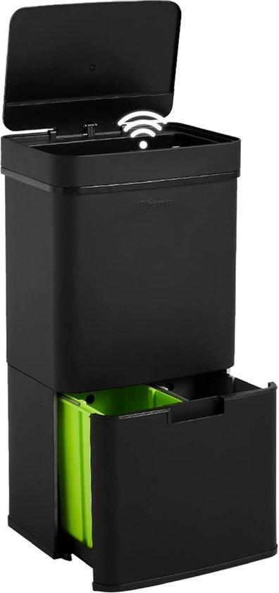 Famanu Abfalleimer mit Sensor 72 Liter Edelstahl Schwarz Design