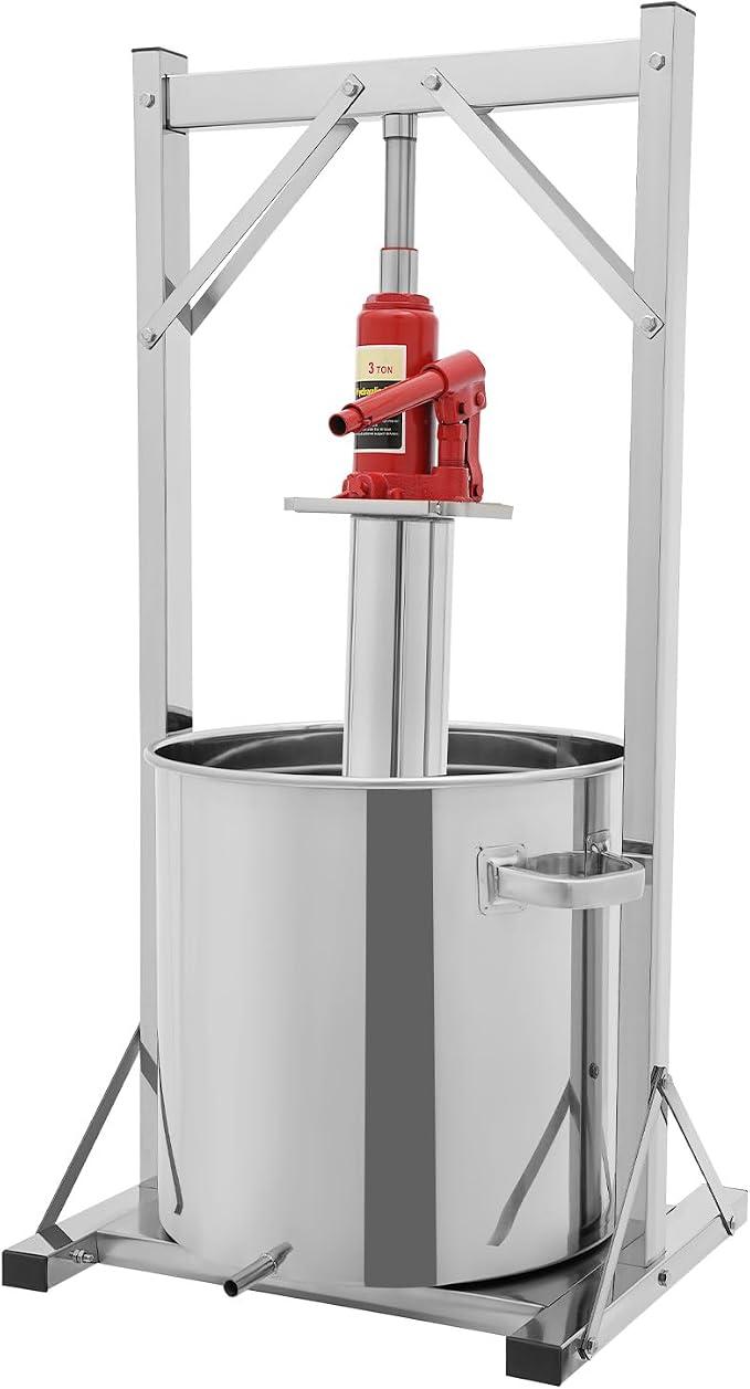 Hydraulische Weinpresse Obstpresse mit 3T Druck 36L Fassungsvermögen und 5mm Druckplatte Edelstahl Presse für Saft Wein Honig Haushalt kleine Brauereien