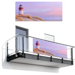 BALKON-SICHTSCHUTZ Leuchtturm - Dünen - Sonnenuntergang Balkon Deko 300x130 cm