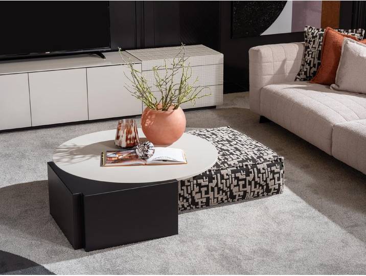 Xlmoebel Couchtisch Beigefarbener runder Holz-Couchtisch mit modernem Design (Packung, Runder Couchtisch), Made in Europa