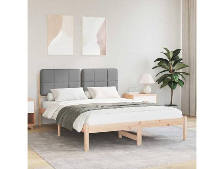 Gepolstertes Kopfteil Modernes Schlafzimmer Massivholz Kiefer Hellgrau 150 Bettgestell mit gepolstertem Kopfteil Hellgrau 150x200 cm Massivholz Kiefer Polsterbett Lattenrost ohne Boxspring
