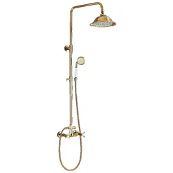 KLARWERK® NALA | Vintage Regendusche Set Gold glänzend Edelstahl | Duscharmatur Duschsystem | Mischbatterie Dusche komplett mit Handbrause